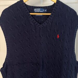 Polo Ralph Lauren XXL Navy Blue Cotton Cable-Knit V-Neck Sweater Vest